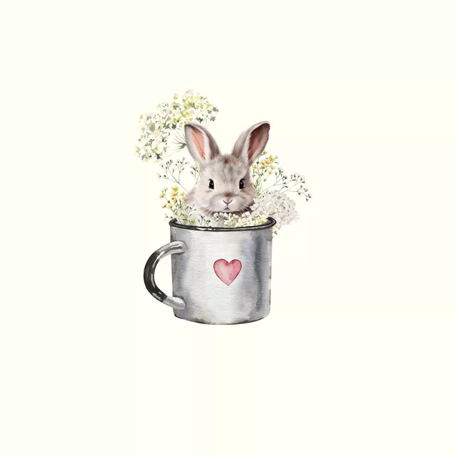 Kissen Cottage Spring Hase in Tasse