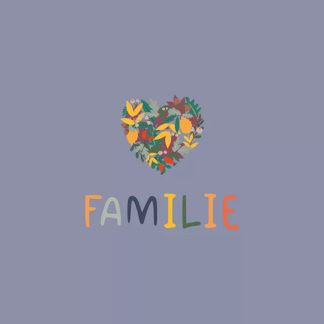 Kissen Familie Blätterherz - bleu