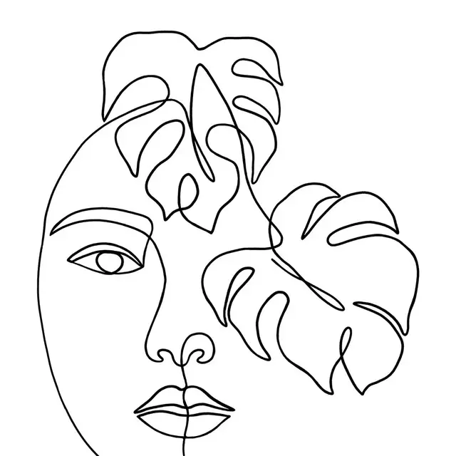 Kissen Line Art Gesicht mit Monstera