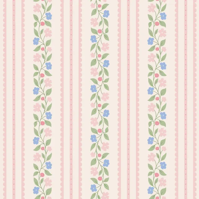 Dekovorhang Blumen und Spitze Weiss Rosa