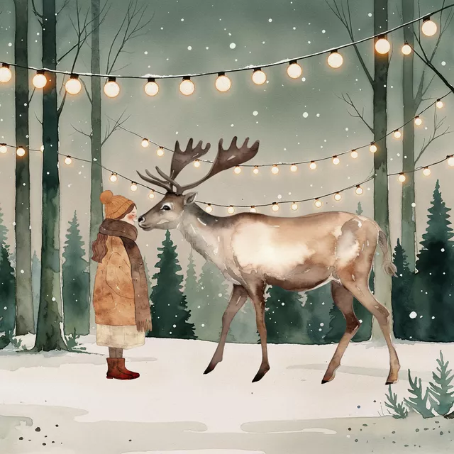 Kissen Cozy Xmas Hirsch Lichterkette