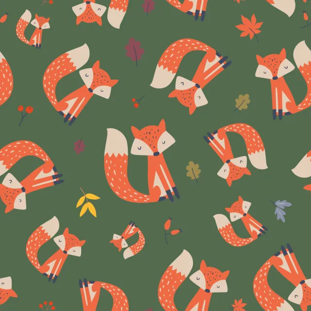 Kissen Muster Fuchs - grün