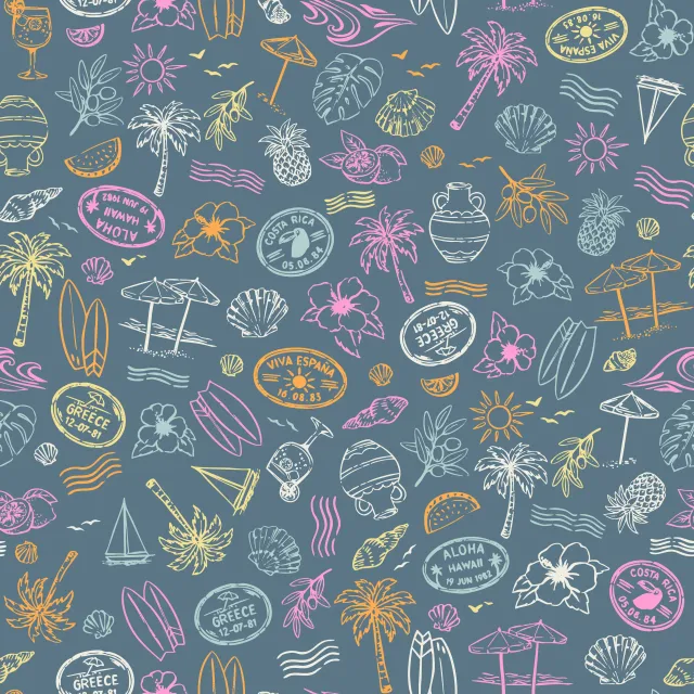 Dekovorhang Sommer Reise Icons blau