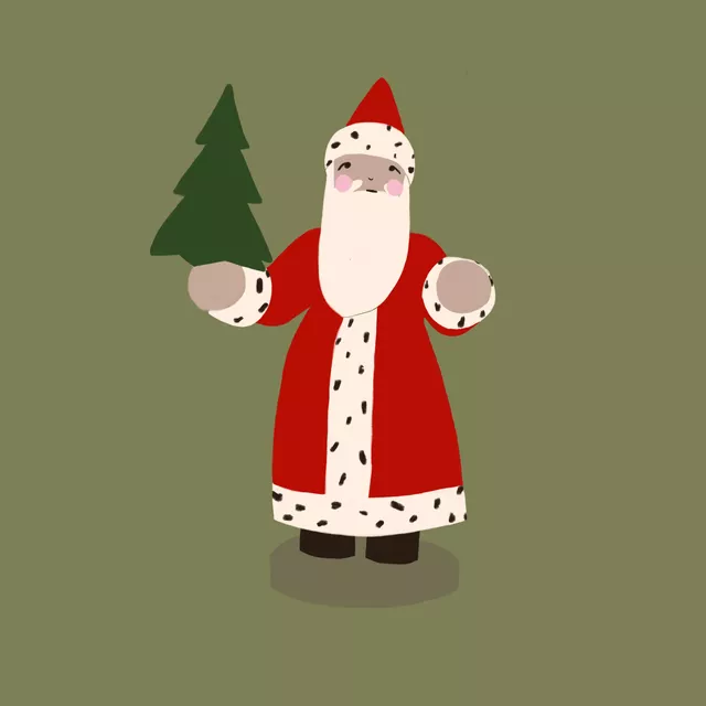 Kissen Weihnachtsmann Holzfigur Grün