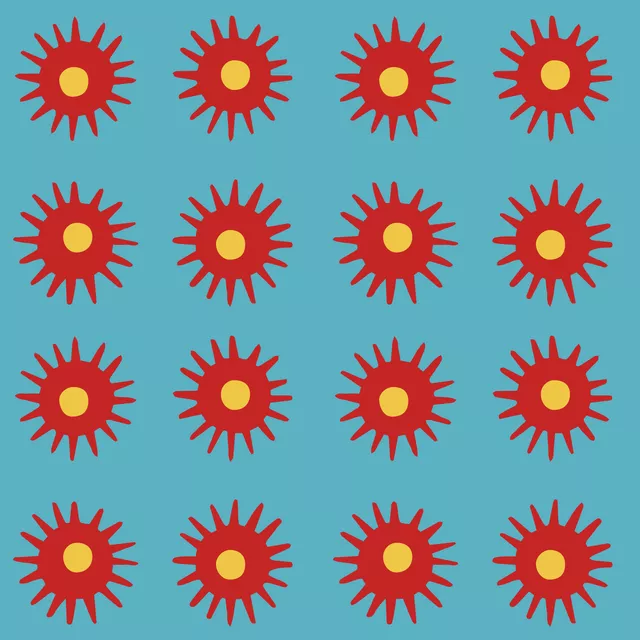 Tischläufer Rote Sonnensterne auf türkis