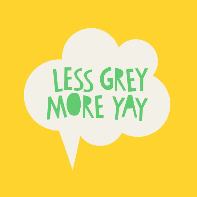 Kissen Less grey more yay gelb