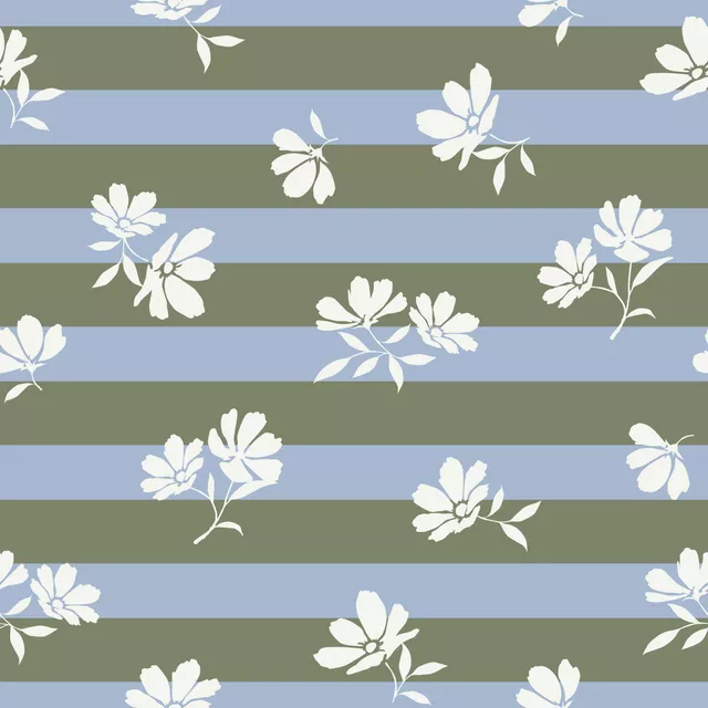 Kissen Blüten gestreift blau grün