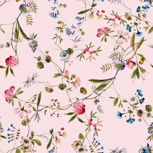 Raffrollo Rococo Blumen Garten Pink