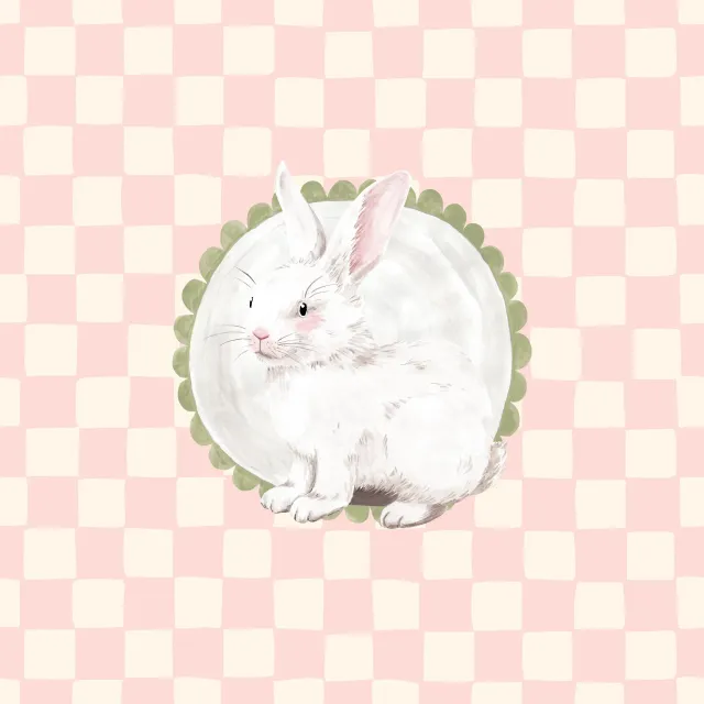 Kissen weißer Osterhase kariert rosa