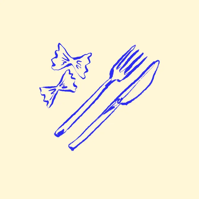 Kissen Italian Pasta & Cutlery Blue