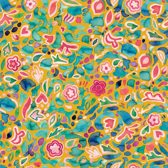 Kissen Boho Hippie Flowers Mustard