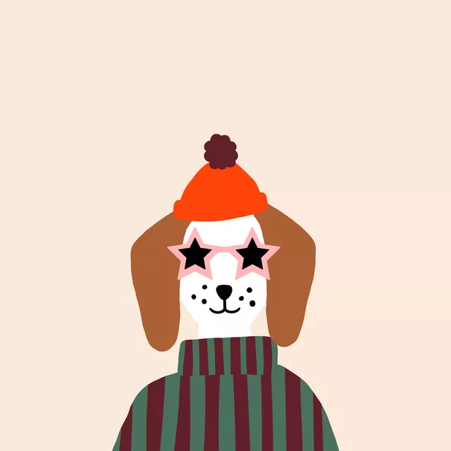 Kissen Hund mit Mütze & Sonnenbrille