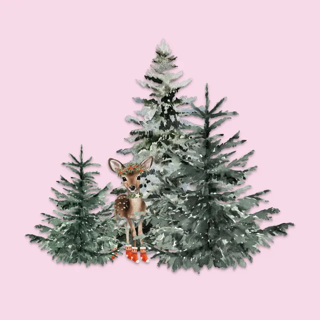 Kissen Kleines Reh im Wald Pink