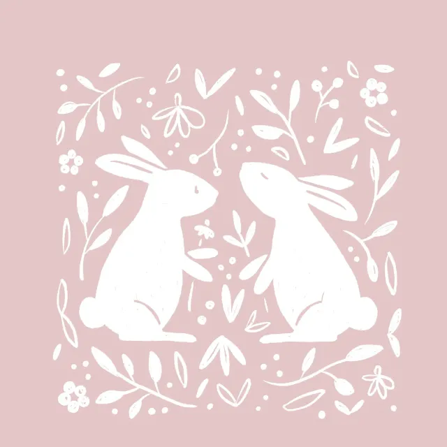 Tischdecke Hasen Duo Blumen rosa