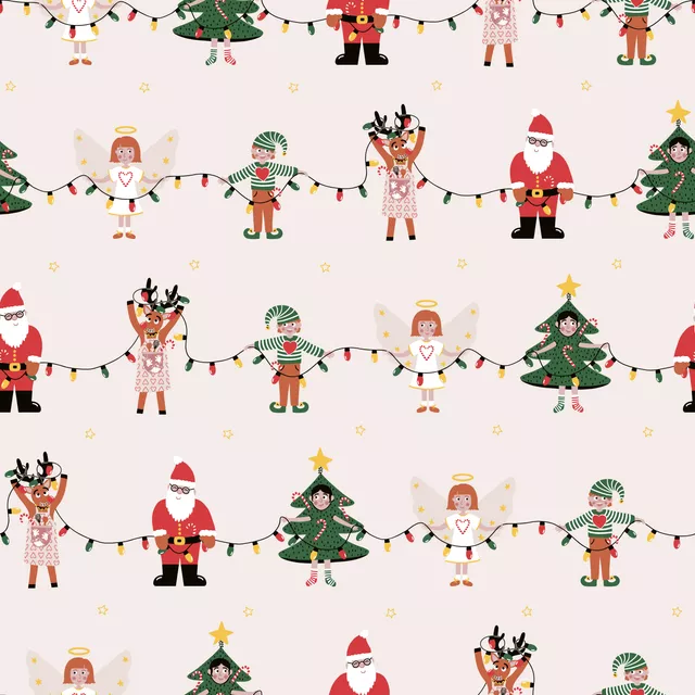 Tischläufer Santa und seine Helfer Muster
