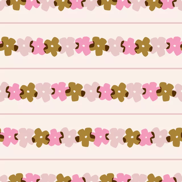 Kissen Florale Streifen Goldgrün Pink