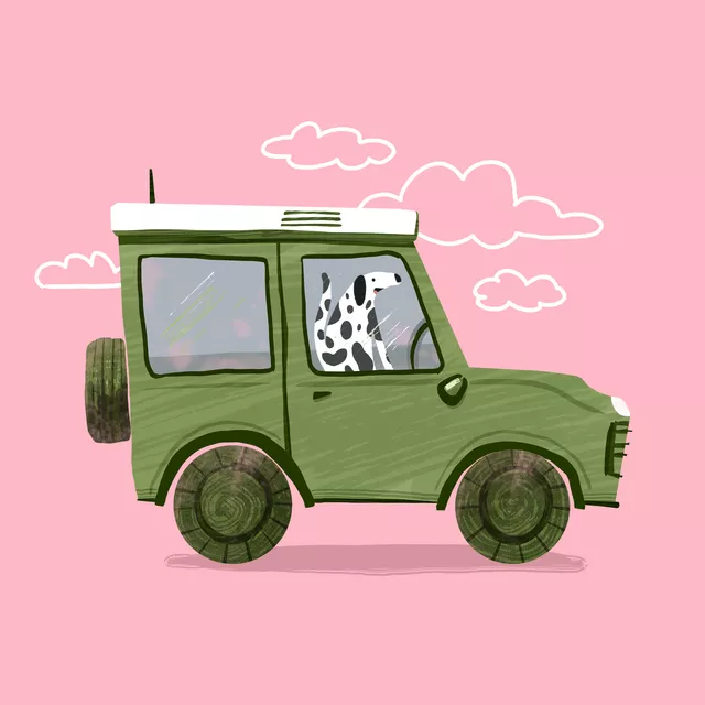 Kissen Hund im Auto rosa