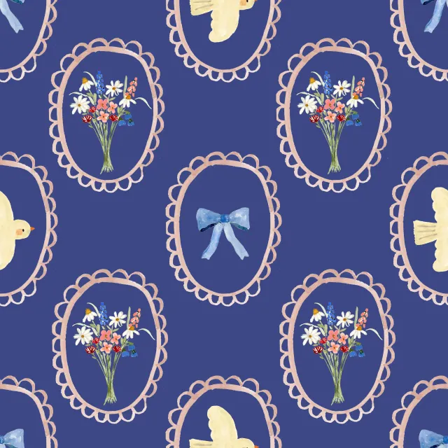 Bankauflage Midsummer Blumen Schleife blau