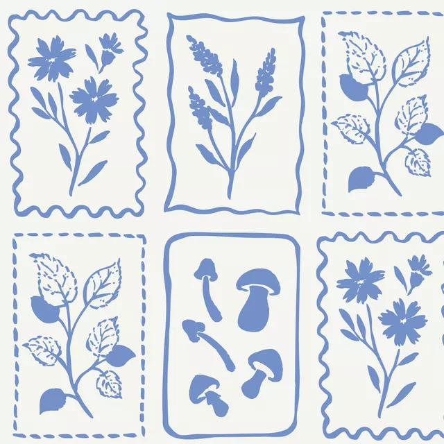 Kissen Herbst Cottage Kacheln blau