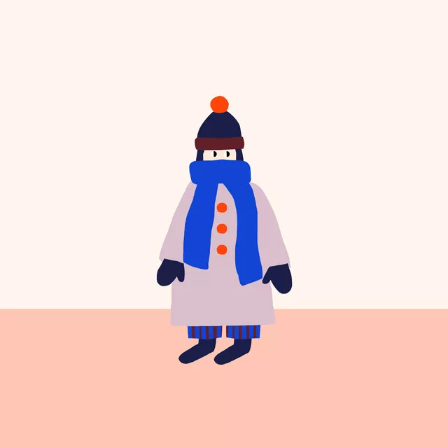 Kissen Frau mit Schal und Mütze