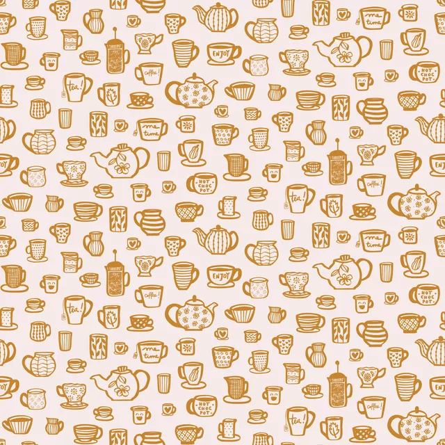 Bettwäsche Kaffee Tee Tassen Muster Gelb