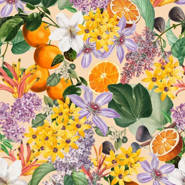 Tischläufer Orangen im Blütenmeer beige