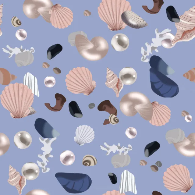 Dekovorhang Muschel Pattern Blau