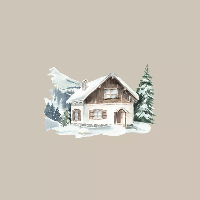 Kissen Winter Berghütte cottage beige