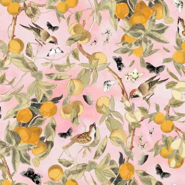 Bodenkissen Vögel und Orangen Chinoiserie