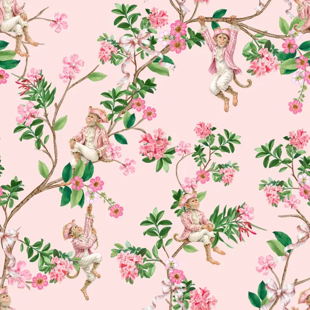 Tischläufer Rococo Affe Chinoiserie Pink