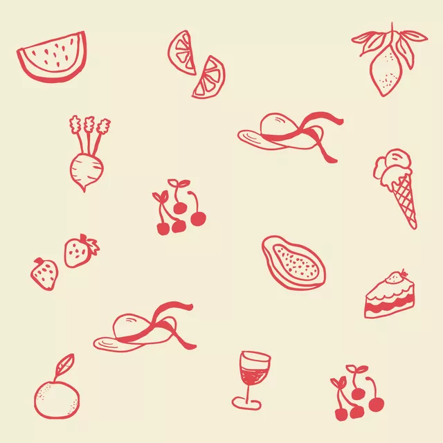 Kissen Fruits Picknick Pattern Beige