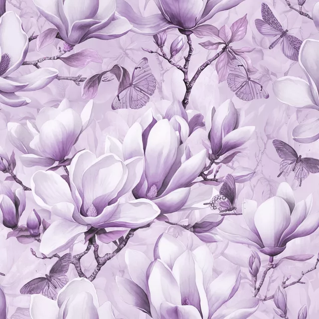 Kissen Magnolia And Butterfly Purple