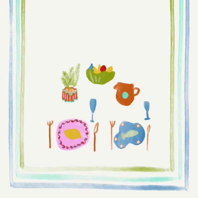 Geschirrtücher Tischszene Kreide