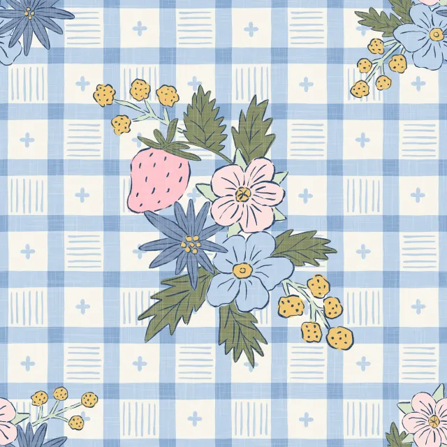 Tischdecke Blumen Picknick Karo Blau