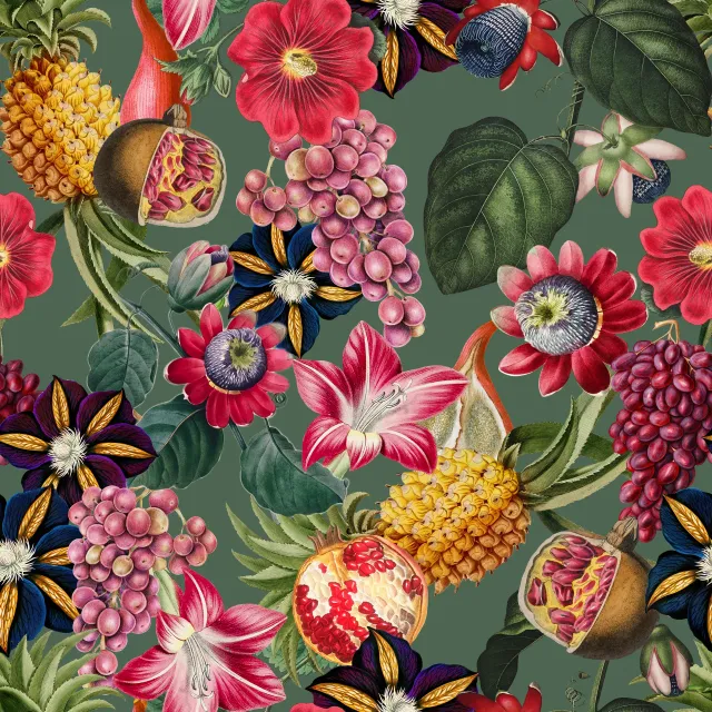 Tischläufer Tropenblüten & Früchte grün