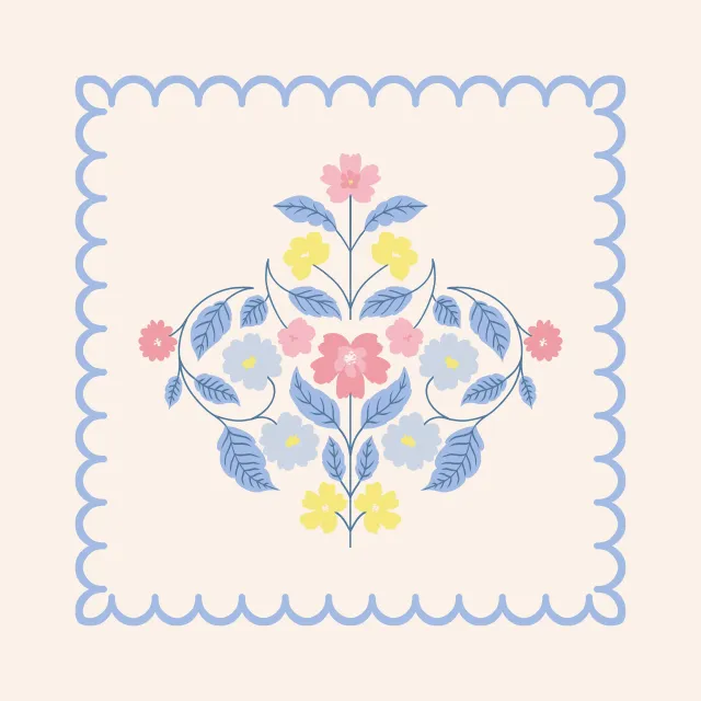Kissen Scandi Folk Blumen Blau