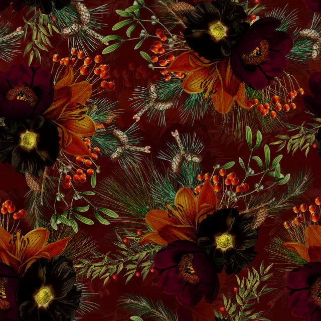 Kissen Vintage Weihnachts Blumen Rot