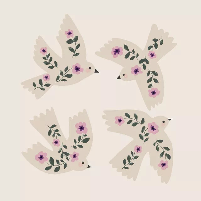 Kissen Vögel Blumen