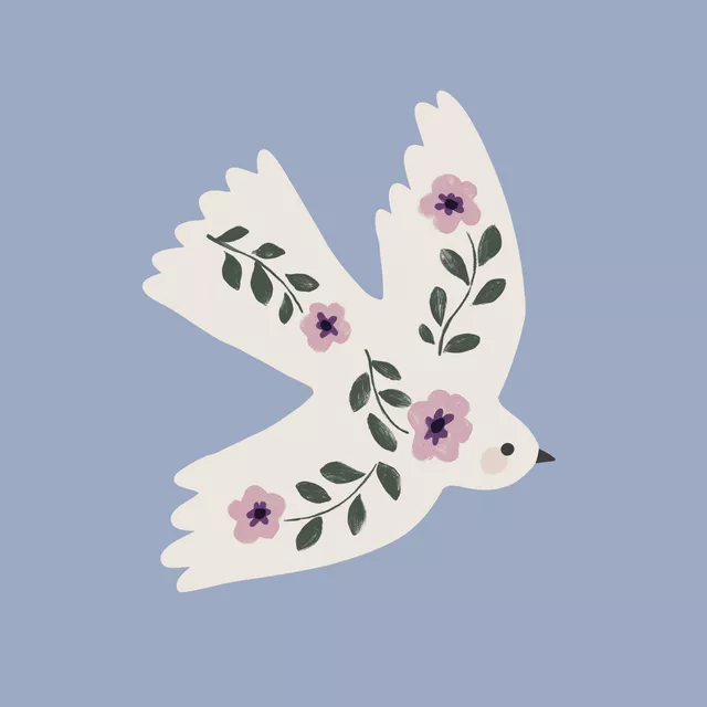 Kissen Vogel Blumen blau