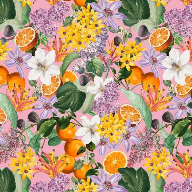 Kissen Orangen im Blütenmeer pink