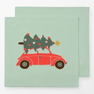 Servietten Cute Car With Christmas Tree