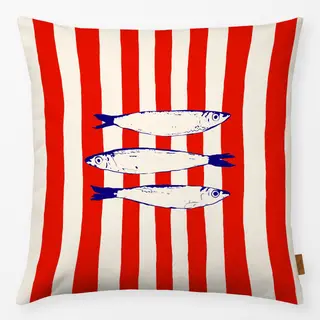Kissen Santorini Fish on Red Stripes