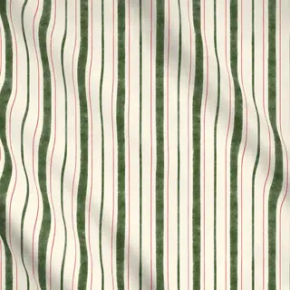 Meterware Christmas Green Stripes on Cream