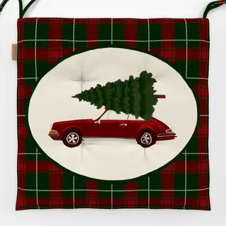 Sitzkissen Retro Car With Christmas Tree On Plaid