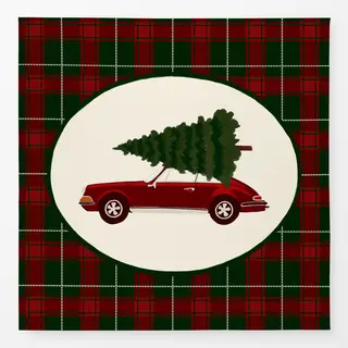 Tischdecke Retro Car With Christmas Tree On Plaid