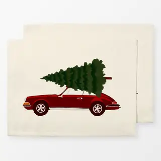 Tischset Retro Car With Christmas Tree