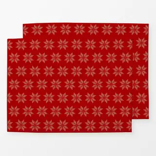 Tischset Cross Stitch Embroidery Snowflake Pattern Red
