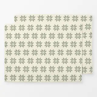 Tischset Cross Stitch Embroidery Snowflake Pattern Green on Cream