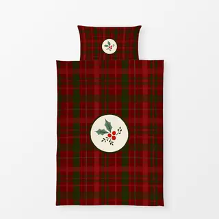Bettwäsche Christmas Holly on Red Plaid