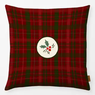 Kissen Christmas Holly on Red Plaid